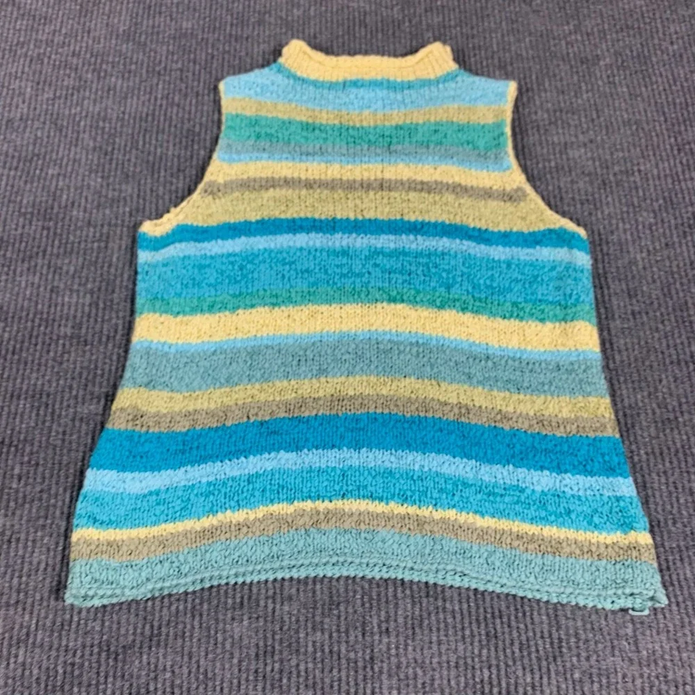 VTG Sigrid Olsen Sport‎ Sweater Vest Womens Medium Blue Striped Colorful Retro